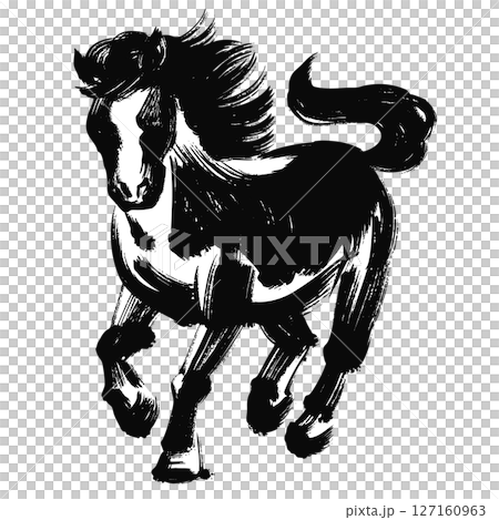 Year of the Horse, New Year's material, ink and brush-touched horse silhouette illustration 127160963