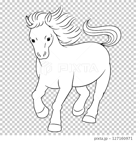午年、年賀素材、走る馬の線画イラスト 午年、年賀素材、走る馬の線画イラスト 127160971