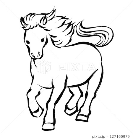 午年、年賀素材、筆タッチの走る馬のイラスト 127160979
