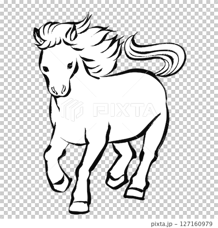 午年、年賀素材、筆タッチの走る馬のイラスト 127160979