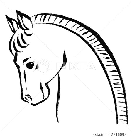 午年、年賀素材、筆タッチの馬の横顔イラスト 127160983