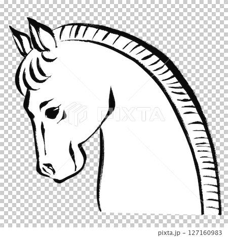 午年、年賀素材、筆タッチの馬の横顔イラスト 127160983