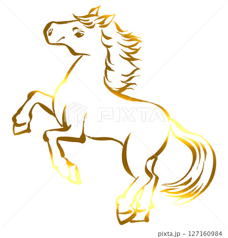 午年、年賀素材、筆タッチの走る馬のイラスト_ゴールド 午年、年賀素材、筆タッチの走る馬のイラスト_ゴールド 127160984