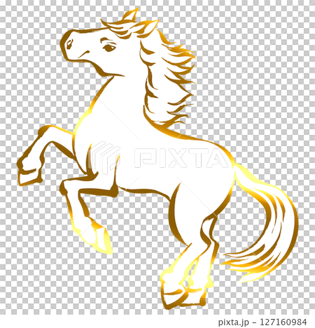 午年、年賀素材、筆タッチの走る馬のイラスト_ゴールド 午年、年賀素材、筆タッチの走る馬のイラスト_ゴールド 127160984