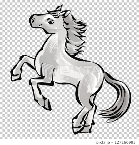 A horse illustration for New Year's cards in ink painting style A horse illustration for New Year's cards in ink painting style 127160993