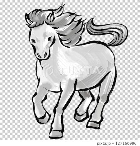 水墨画風の午年、年賀状に使える馬のイラスト素材 127160996