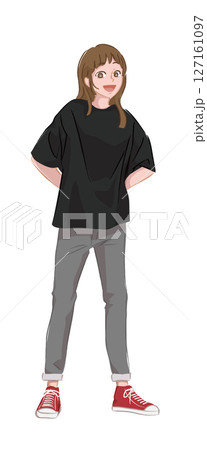 カジュアルな服装の女性の全身イラスト 127161097
