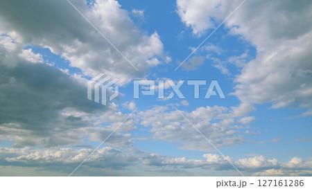 The Expansive Vast Blue Sky Enveloped with Fluffy, White Clouds that Evoke Serenity 127161286