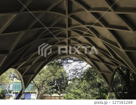 Modern Concrete Arched Ceiling with Latticed diamond shaped Design, Pondicherry, India. 127161289