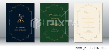 Elegant Wedding Invitation Set with Gold Frame and Cream Accent 127161959