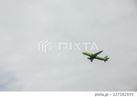 A passenger plane lands at the airport 127162035
