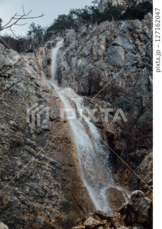 landscape of mountain waterfall water in spring 127162047