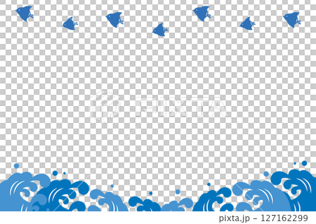 Japanese-style frame illustration of a plover mark and waves 127162299