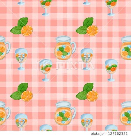 Seamless pattern with summer picnic and  on pastel Red 127162521
