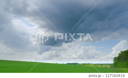 Dynamic and Beautiful Cloud Patterns Over Lush Green Fields in the Atmosphere All Day 127162618