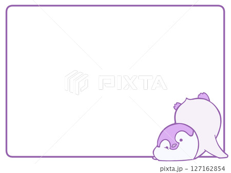 こけてるコウテイペンギンの赤ちゃんのフレーム背景(紫色) こけてるコウテイペンギンの赤ちゃんのフレーム背景(紫色) 127162854