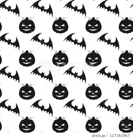 Silhouette flittermouse and Halloween Pumpkin Minimalist Seamless Pattern Halloween Festive Backdrop Silhouette flittermouse and Halloween Pumpkin Minimalist Seamless Pattern Halloween Festive Backdrop 127162967