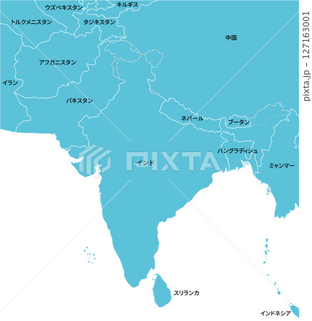インド・パキスタン・ネパール周辺のアジア地図、日本語の国名入り 127163001