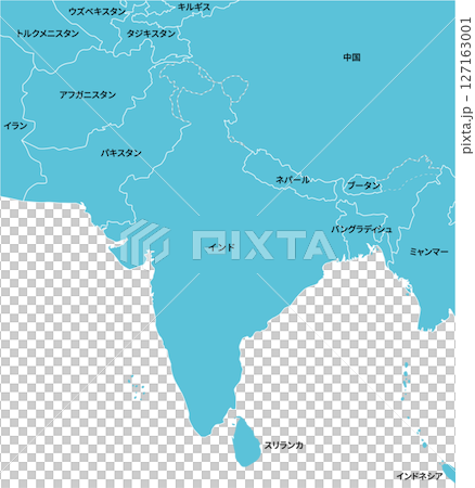 インド・パキスタン・ネパール周辺のアジア地図、日本語の国名入り 127163001