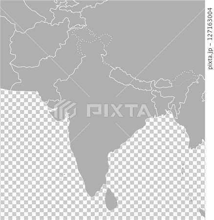 インド・パキスタン・ネパール周辺のアジア地図、モノクロ 127163004