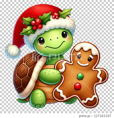 Cute turtle in a Santa hat holding a...-插圖素材 [127163107] - PIXTA圖庫