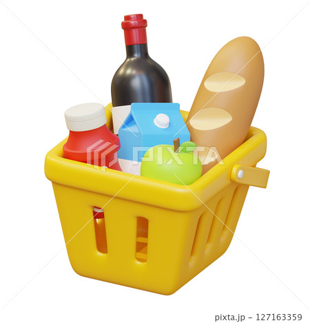 Grocery Items in Shopping Basket 3D Icon Grocery Items in Shopping Basket 3D Icon 127163359