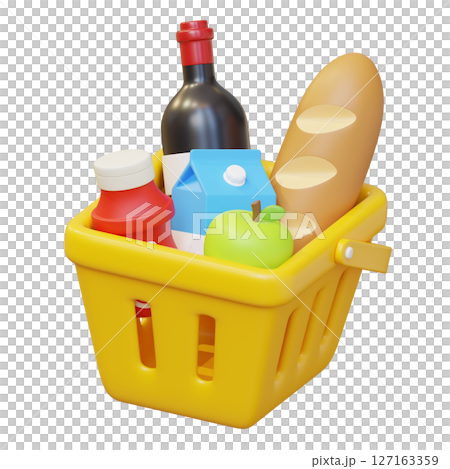 Grocery Items in Shopping Basket 3D Icon Grocery Items in Shopping Basket 3D Icon 127163359