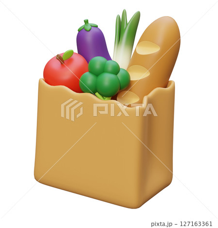 Groceries in Paper Bag 3D Icon Groceries in Paper Bag 3D Icon 127163361