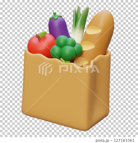 Groceries in Paper Bag 3D Icon Groceries in Paper Bag 3D Icon 127163361