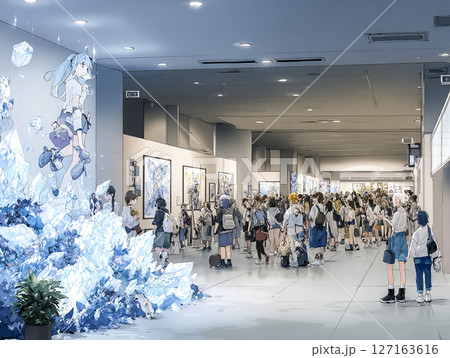 NFTアート展を鑑賞する若者たちのイラスト素材 127163616