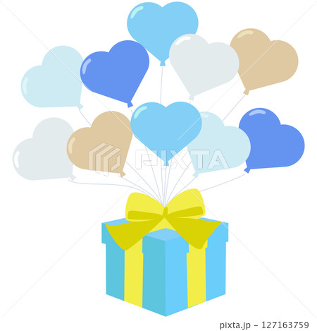 ハート風船とプレゼント　青　ベクターイラスト　プレゼント　誕生日　お祝い用 127163759