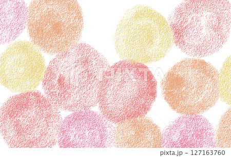 オレンジ系のクレヨンタッチの手描き丸ミックス 127163760