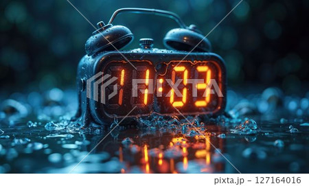 Time melting away on a surreal digital clock 127164016