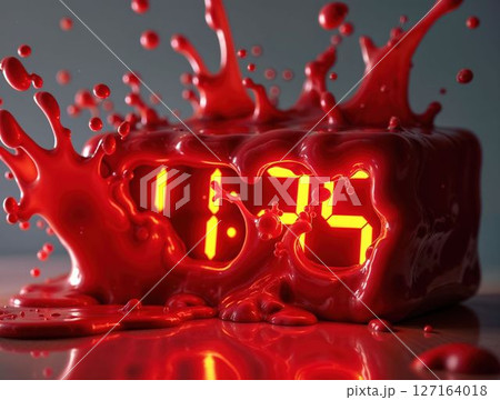 Loud alarm visualized through explosive red splashes 127164018