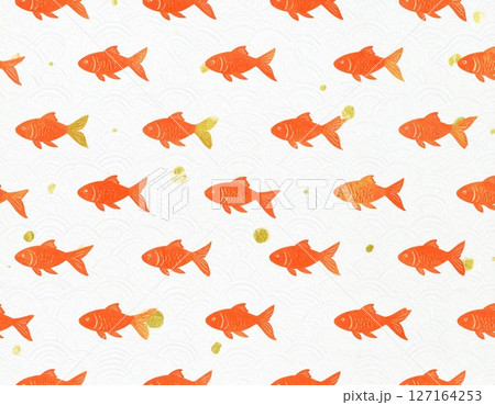 金魚の和風パターンと水玉のデザイン背景 127164253