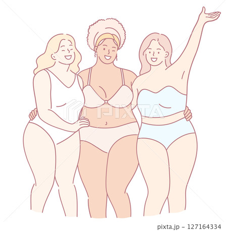 Empowered Women Embracing and Celebrating Body Positivity Through Fun and Stylish Swimwear Empowered Women Embracing and Celebrating Body Positivity Through Fun and Stylish Swimwear 127164334