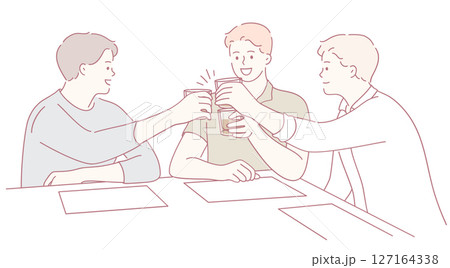 A group of friends joyfully toasting together in a cheerful and vibrant gathering environment A group of friends joyfully toasting together in a cheerful and vibrant gathering environment 127164338