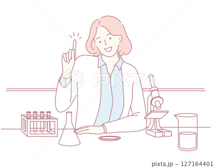 A dedicated scientist working hard in a lab with equipment and innovative ideas 127164401