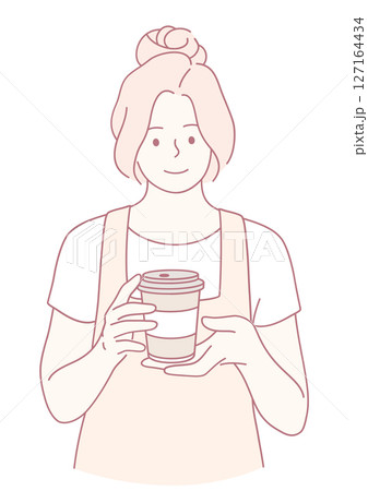 An Illustration of a Barista Holding a Coffee Cup in a Modern and Minimalistic Design Style An Illustration of a Barista Holding a Coffee Cup in a Modern and Minimalistic Design Style 127164434