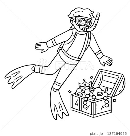 Scuba Diving Male Discovering Treasure Isolated  127164956