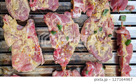 Meat on grill 127164967