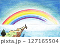 崖で虹を見る冒険者 127165504