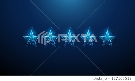 Five stars rating. Quality evaluation, customer feedback, digital review, audience response, user satisfaction concept. Low poly style 127165512