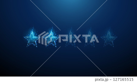 Blue two stars rating. Customer feedback, digital review, user satisfaction concept. Low poly style. Blue two stars rating. Customer feedback, digital review, user satisfaction concept. Low poly style. 127165515