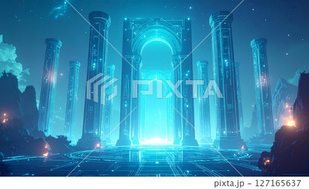 星空の下に広がる幻想的なサイバー神殿 星空の下に広がる幻想的なサイバー神殿 127165637