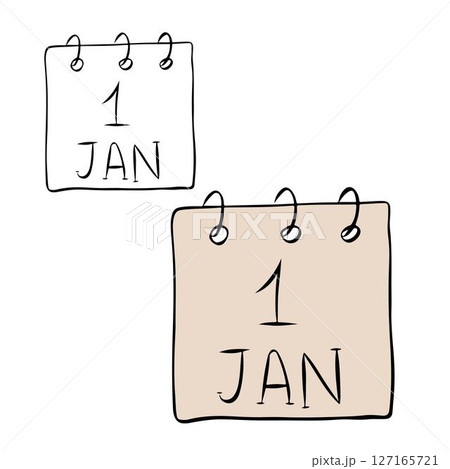Calendar leaf 1st january isolated on transparent background. Vector graphic line ink illustration. Perfect for cards, decorations, stickers, logo, menu, various designs. 127165721