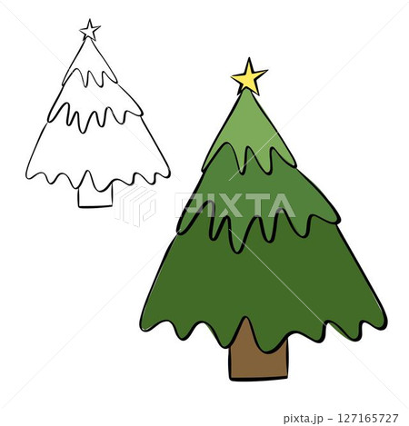 Christmas tree silhouette isolated on transparent background. Vector graphic line ink illustration. For poster, invitation, backdrop, ad, sale promotion, print for t-shirt Christmas tree silhouette isolated on transparent background. Vector graphic line ink illustration. For poster, invitation, backdrop, ad, sale promotion, print for t-shirt 127165727