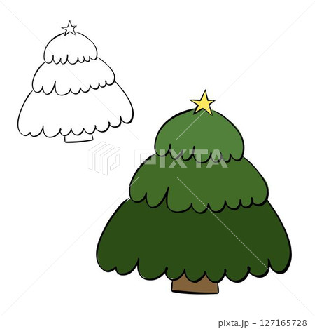 Christmas trees, modern flat design. isolated on transparent background. Vector graphic line ink illustration. Can be used for printed materials - leaflets, posters, business cards or for web. 127165728