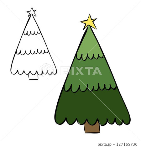 Christmas tree Simple Geometric isolated on transparent background. Vector graphic line ink illustration. design for fashion graphics, textile prints, fabrics, wallpapers. 127165730