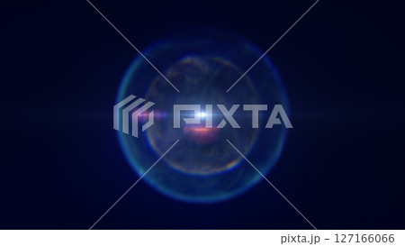 Small glowing orb emitting radiant starburst light, surrounded by translucent atmospheric energy rings Small glowing orb emitting radiant starburst light, surrounded by translucent atmospheric energy rings 127166066